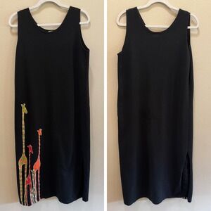 CITE Sleeveless Black Dress Womens M Giraffe Print Midi Casual Made in USA(1371)